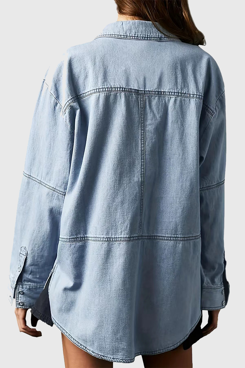 Casual Street Distressed Pocket Turndown Collar Long Sleeve Loose Denim Jacket(4 Colors)