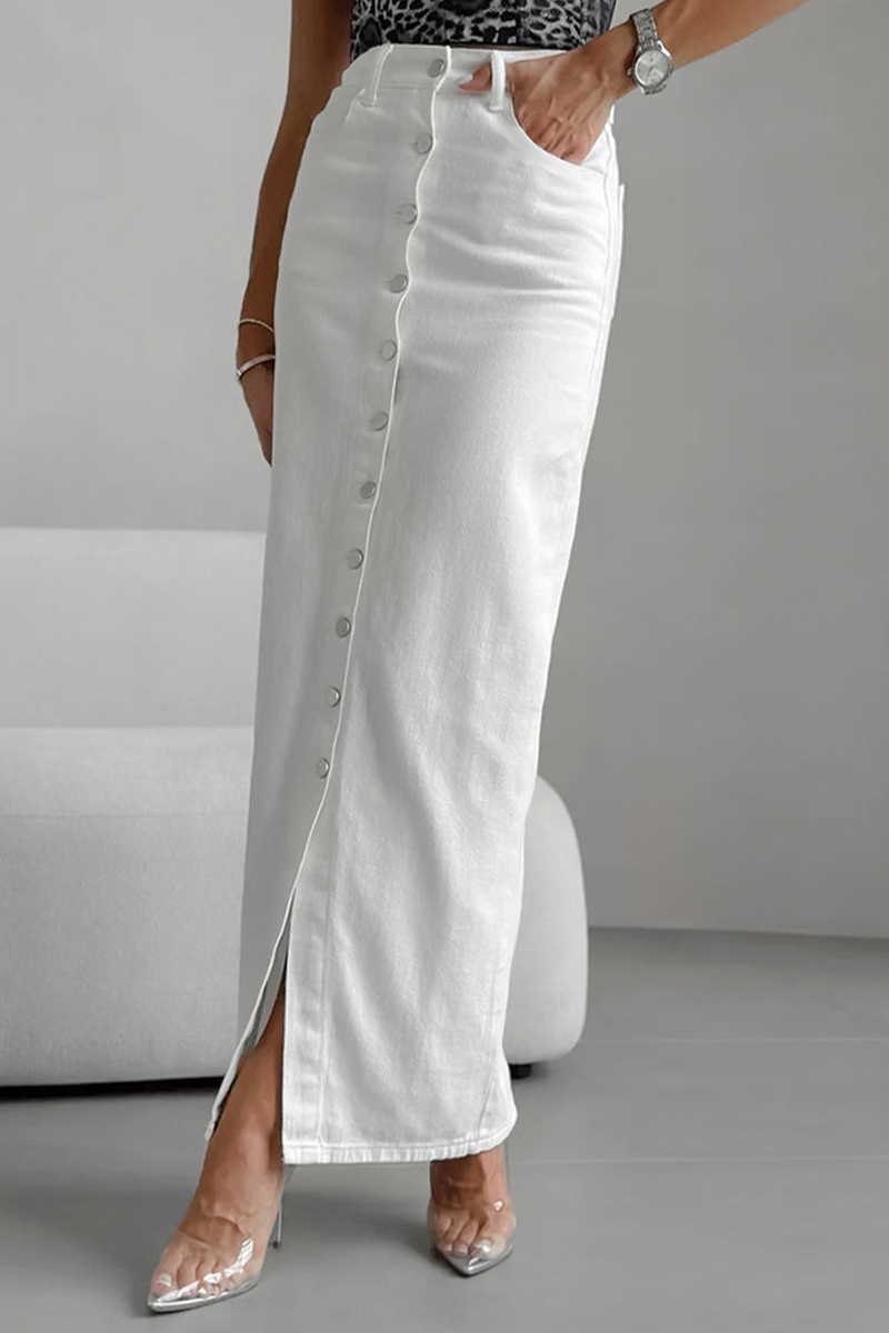 Casual Daily Pocket Buckle Regular High Waist Straight Bottoms