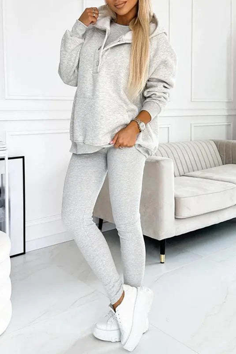 Casual Buttons Texture Hooded Long Sleeve Three Pieces(10 Colors)