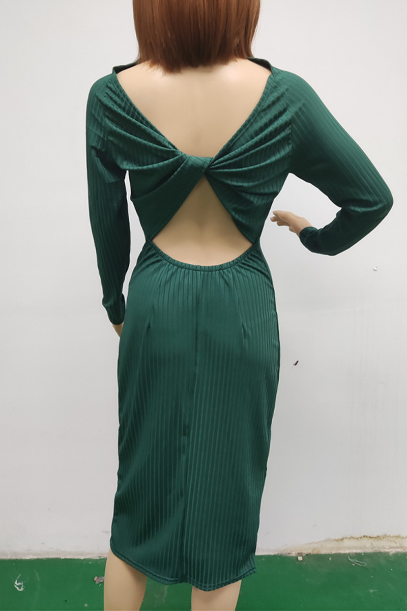 Sexy Daily Backless Potholes O Neck Wrapped Skirt Dresses