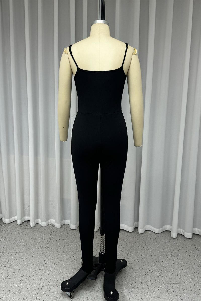 Sexy Solid Color Mesh V Neck Skinny Jumpsuits