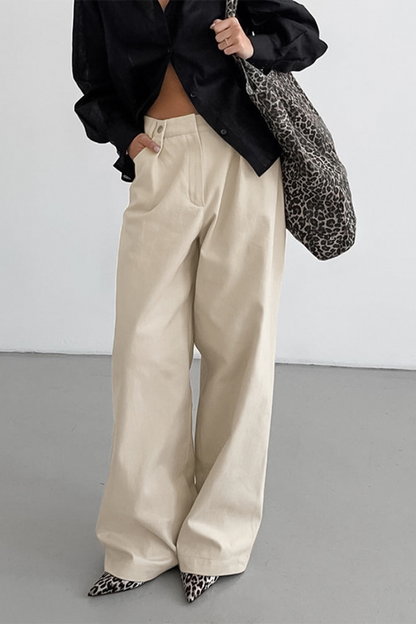 Casual Pocket Buttons Loose High Waist Wide Leg Bottoms