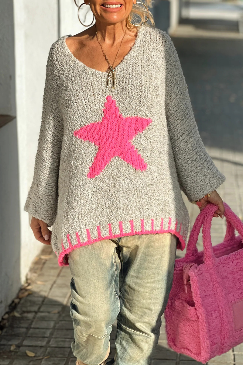 Casual Street The stars Weave Contrast V Neck Sweaters