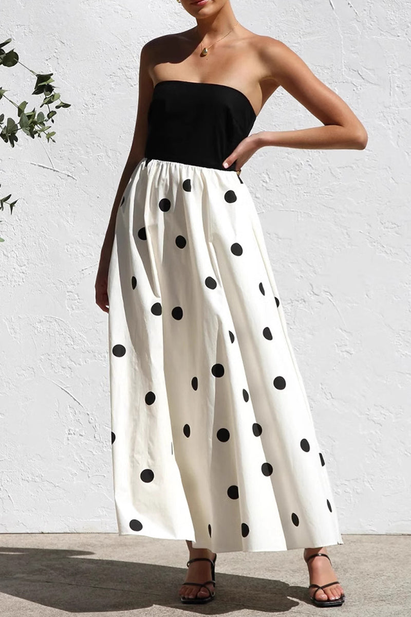 Sexy Vacation Polka Dot Contrast Strapless Strapless Dresses