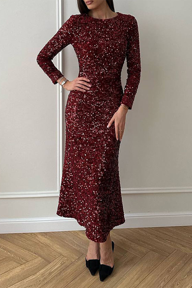 Elegant Beading Sequined O Neck A Line Dresses(4 Colors)