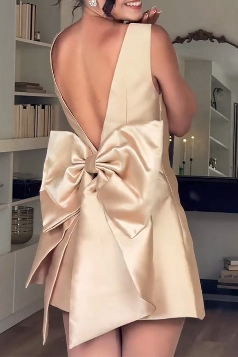 Sexy Party Backless Bow Decor Square Neck Sleeveless Dresses