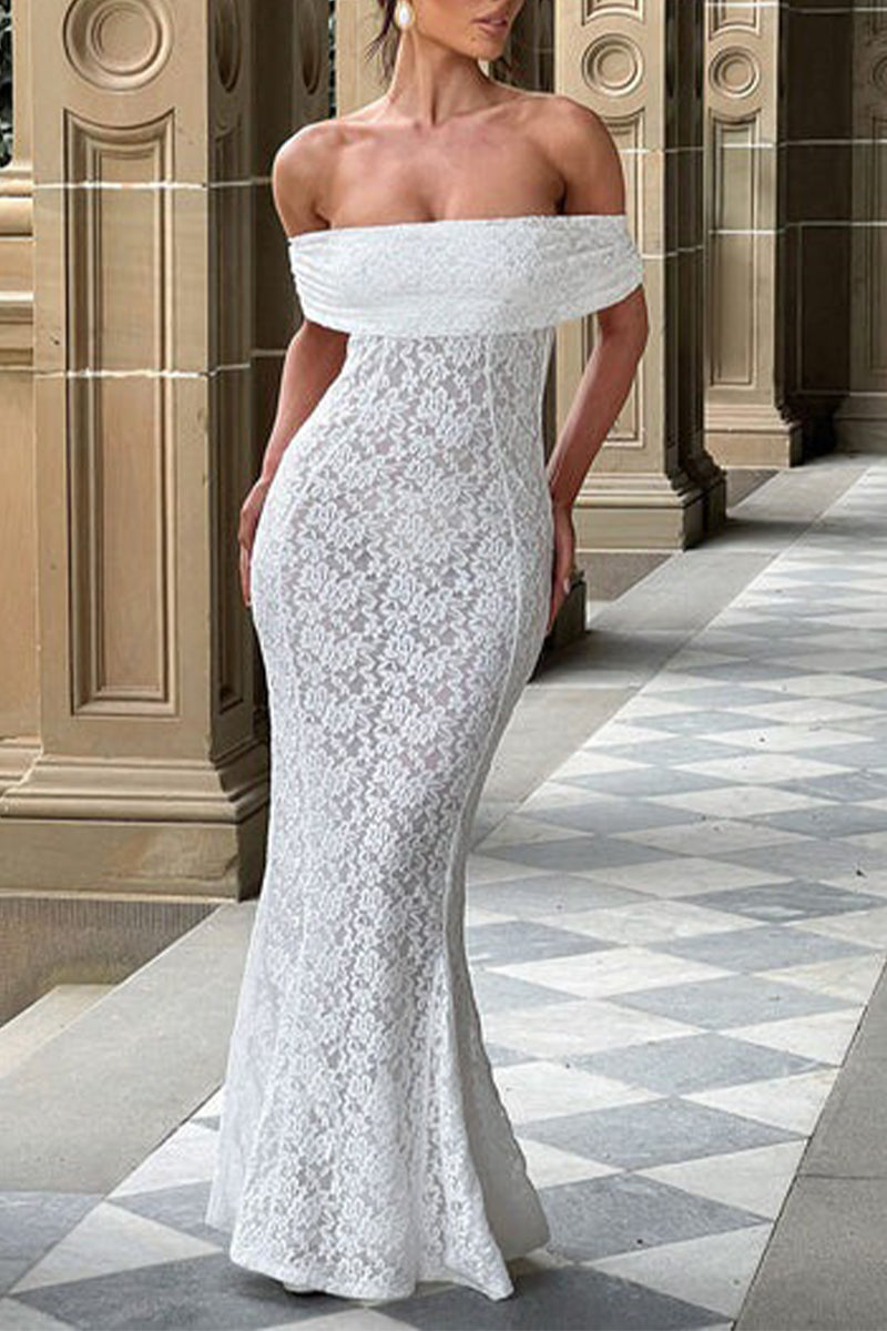 Sexy Lace Backless Fishtail Off Shoulder Long Dresses