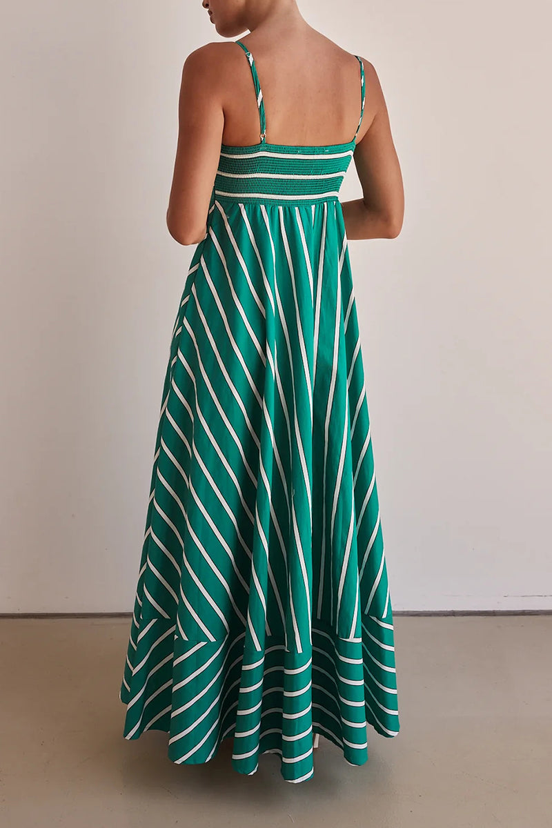 Casual Vacation Stripe Backless Contrast Square Neck Sling Dresses