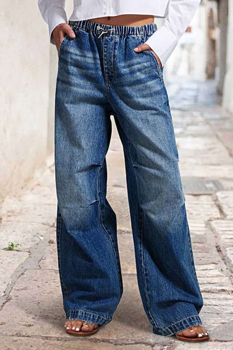 Street Patchwork Mid Waist Loose Denim Jeans