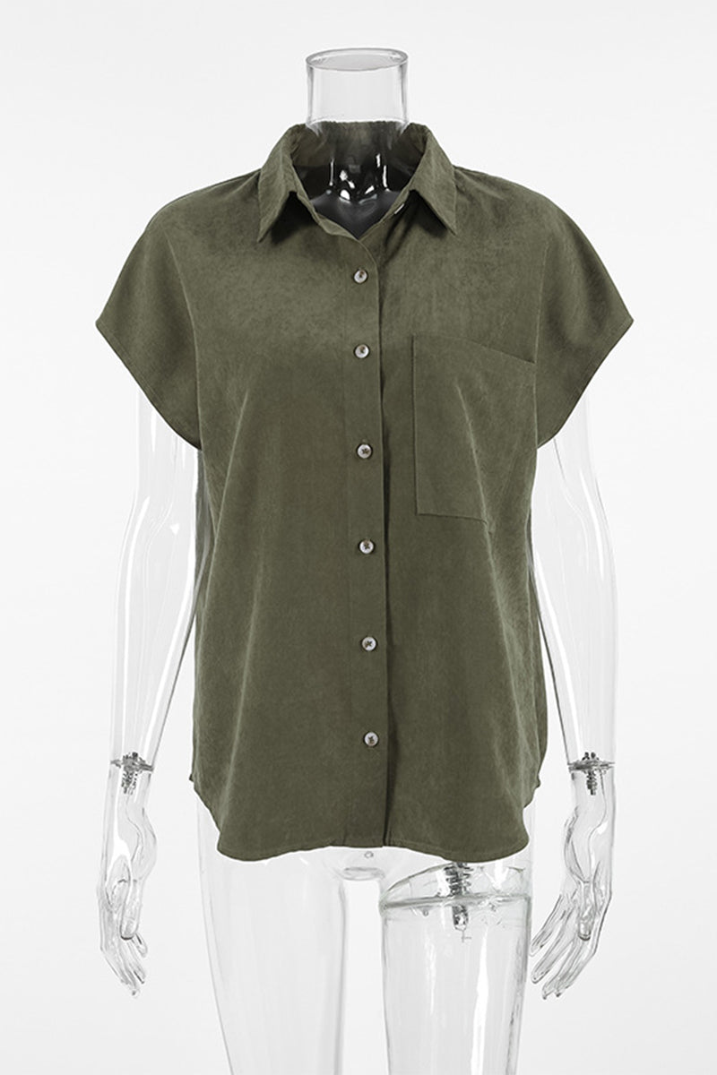 Casual Buttons Turndown Collar Blouses