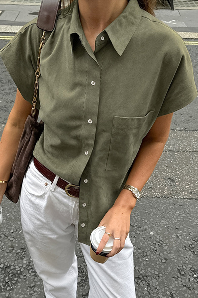 Casual Buttons Turndown Collar Blouses