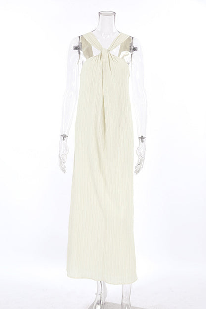 Vacation Ruched Halter Sleeveless Dresses(3 Colors)