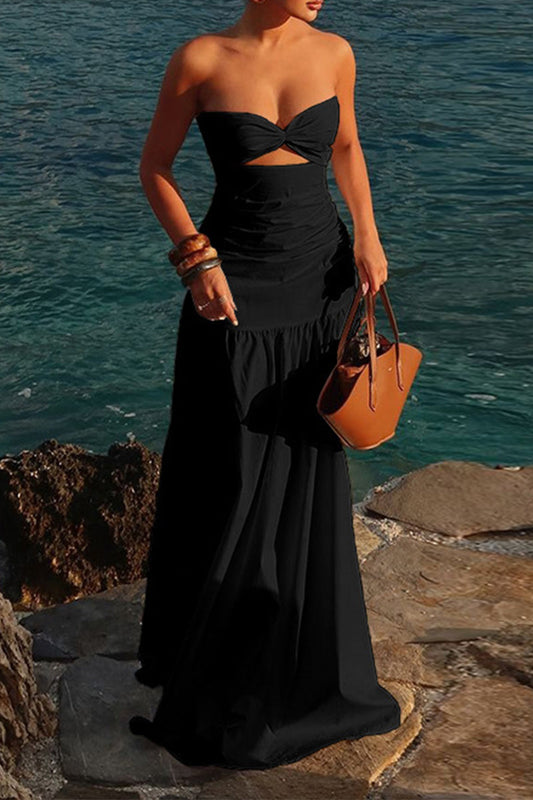 Sexy Solid Color Hollow Out Strapless Strapless Dresses