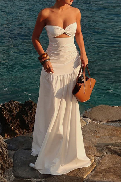 Sexy Solid Color Hollow Out Strapless Strapless Dresses