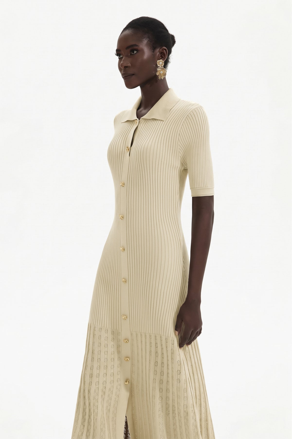 Jersey Flapped Metal Button Midi Dress