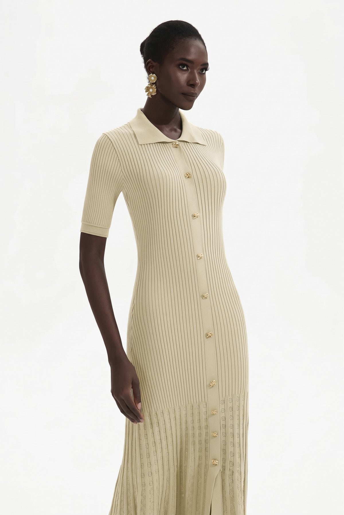 Jersey Flapped Metal Button Midi Dress