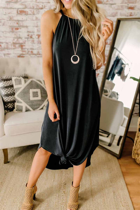 Omyke Loose Sexy Solid Color Sling Midi Dress