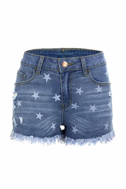 Omyke Cute Star Denim Shorts