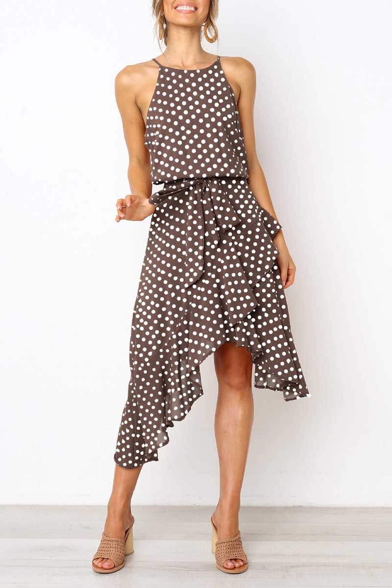 Omyke Irregular Polka Dot Dress