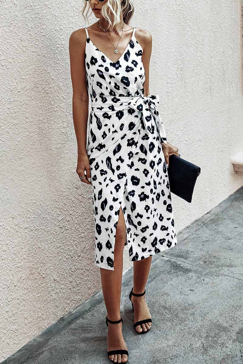 Florcoo V Neck Print Dress With Belts(4 Colors)