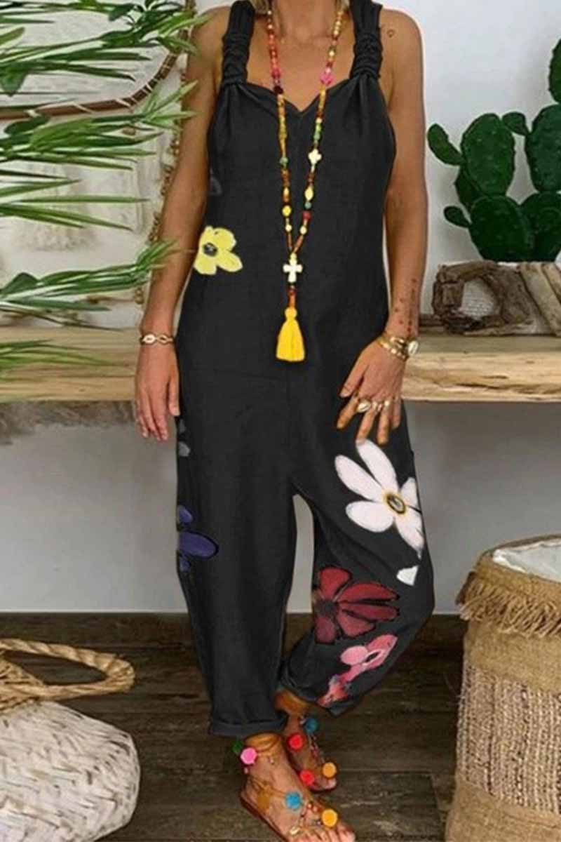 Florcoo Black Print sleeveless jumpsuit