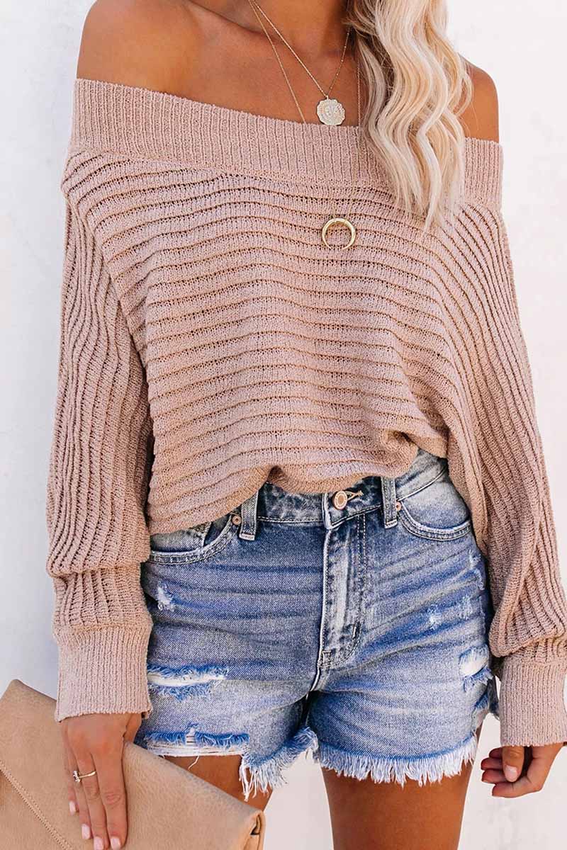 Omyke Sexy Striped Off-shoulder Sweater