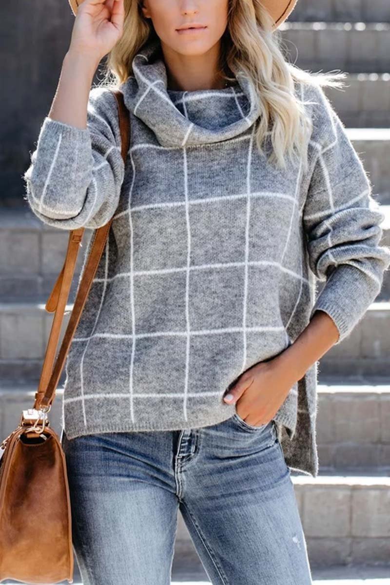 Florcoo Turtleneck Plaid Sweater（5 colors）