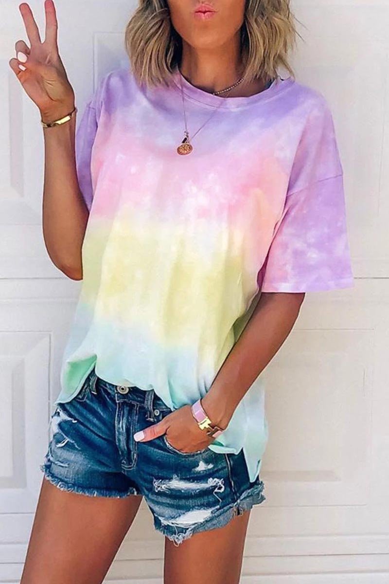 Omyke O Neck Tie-dye Multicolor T-shirt