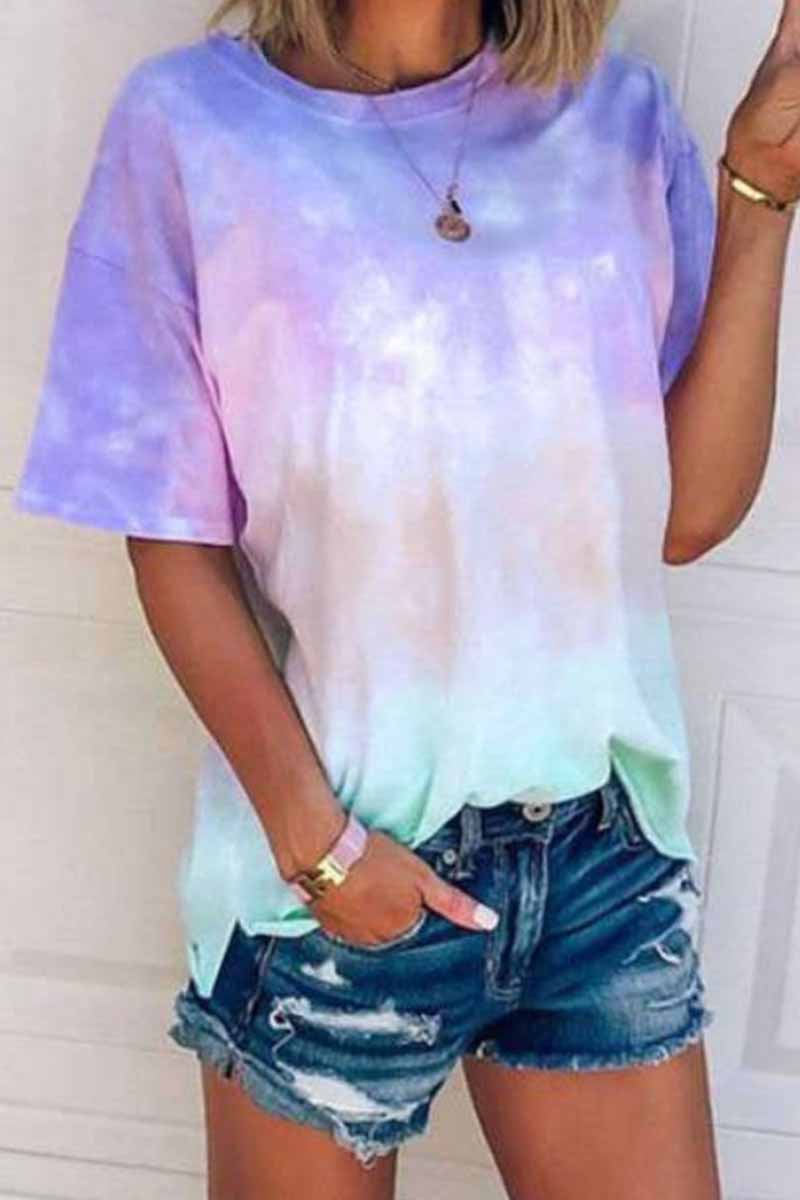 Omyke O Neck Tie-dye Multicolor T-shirt