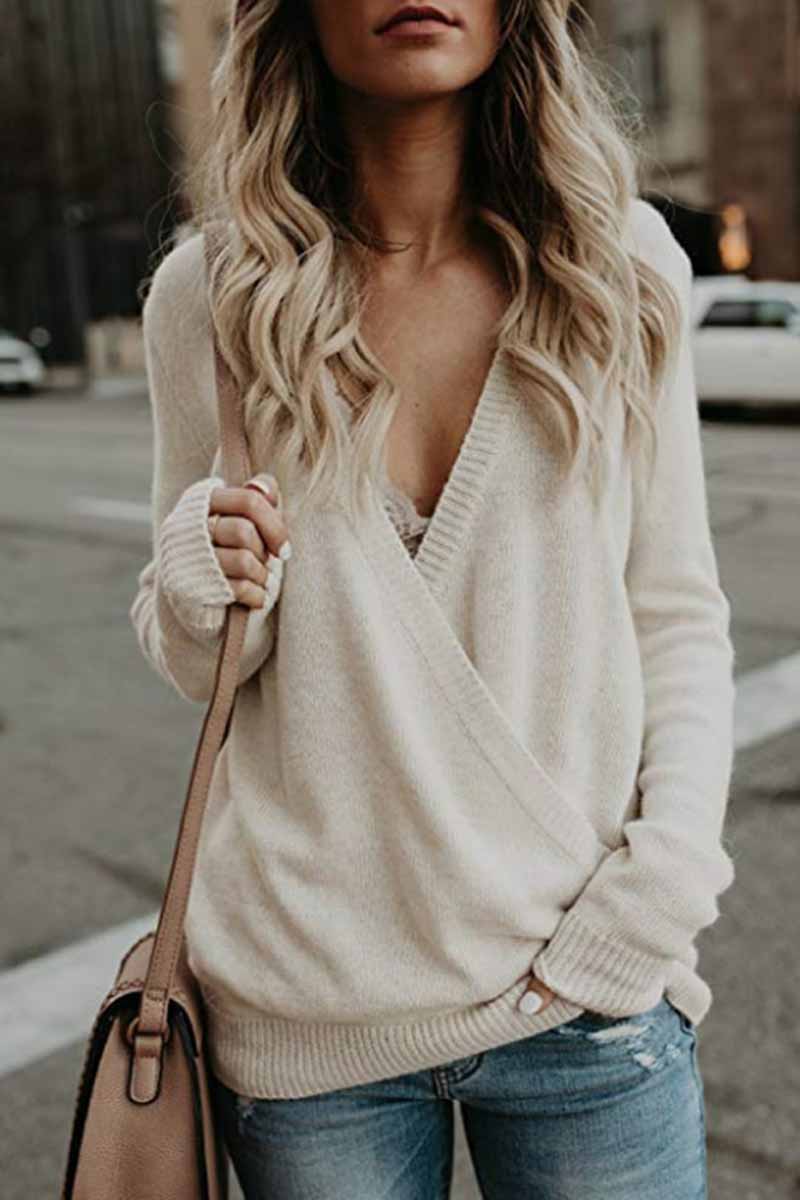 Omyke Deep V Neck Design Street Sweater(3 Colors)