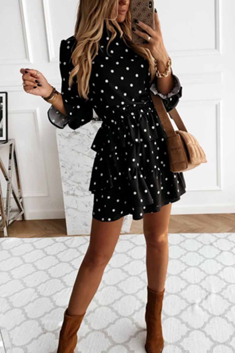 Florcoo Thin Irregular Lotus Leaf Dot Printing Mini Dress