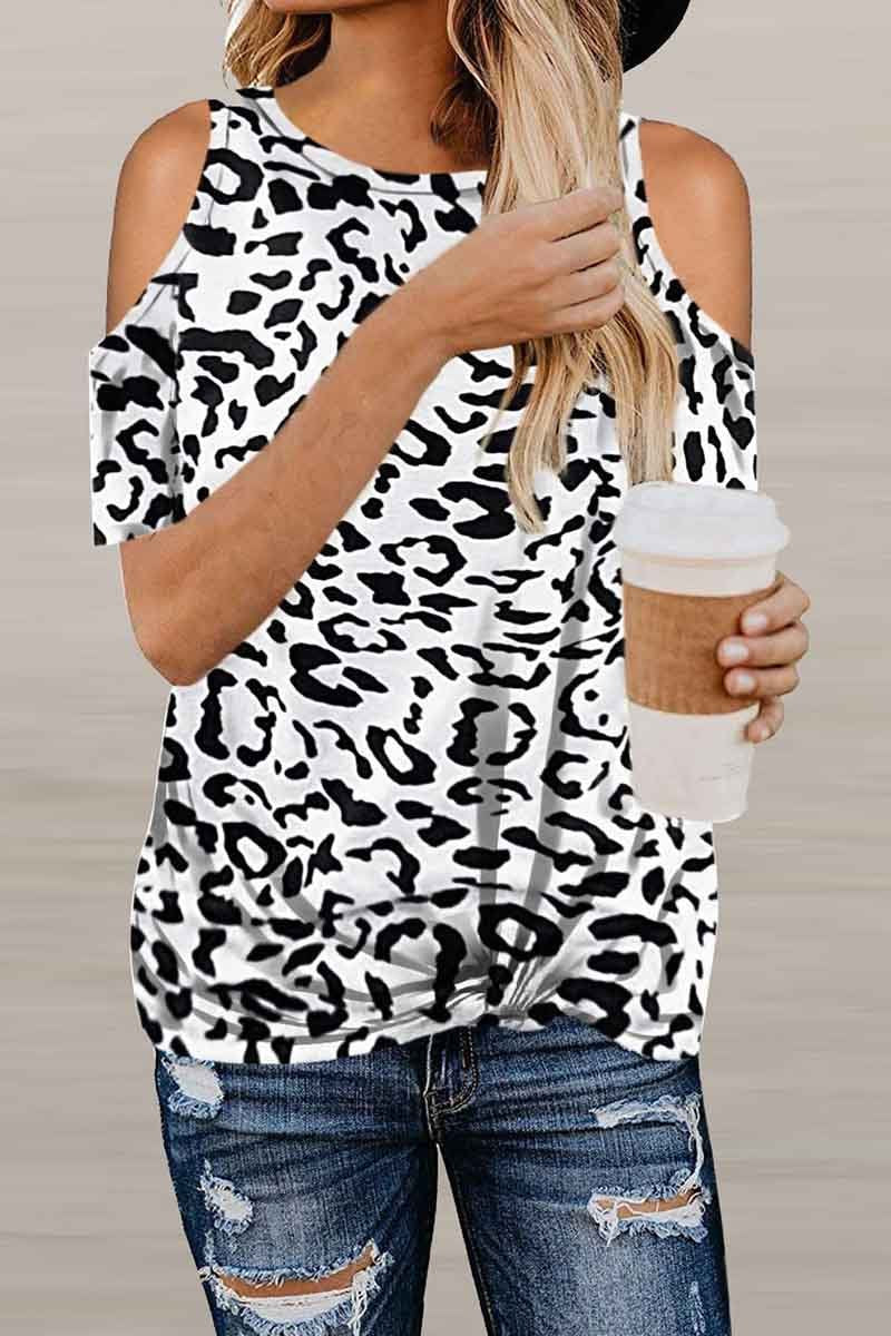 Omyke Off-Shoulder Leopard Print T-Shirt ( 2 Colors )