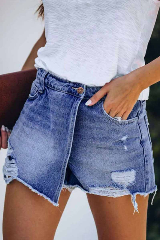Omyke Ripped & Repaired Denim Skorts
