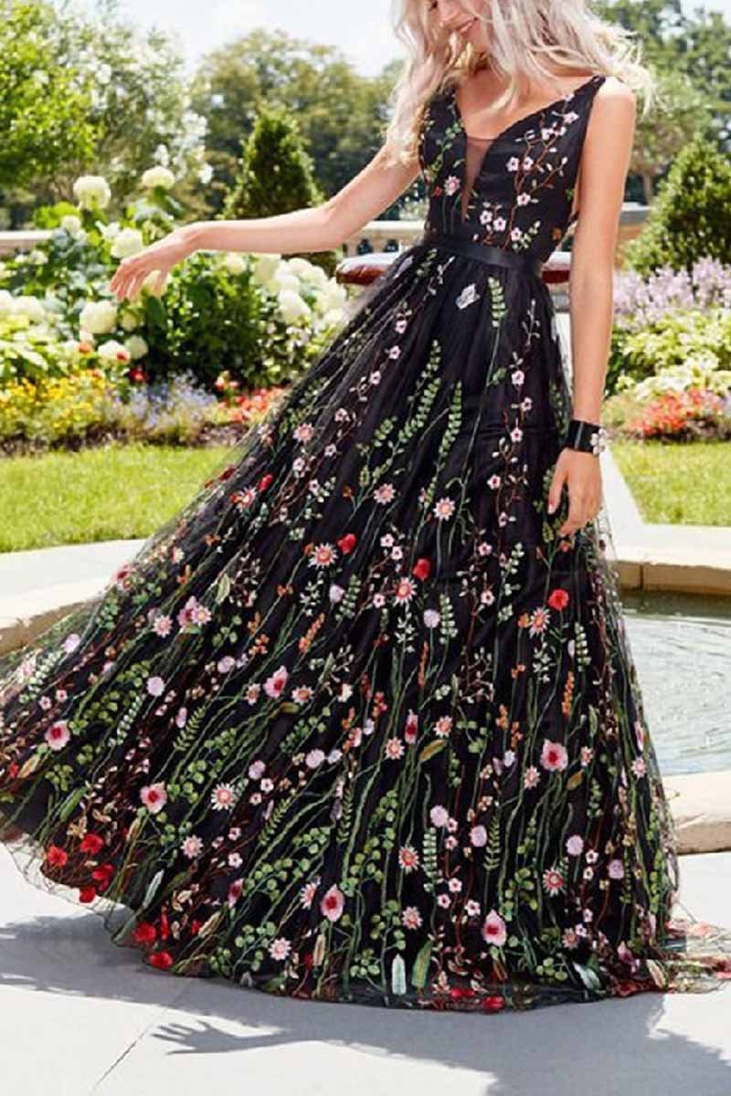 Omyke Deep V Neck Sexy Maxi Dress