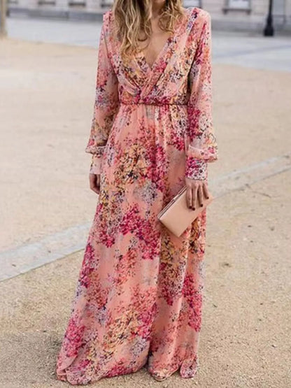 Full Size Floral Print Long Sleeve Maxi Dress Plus Size