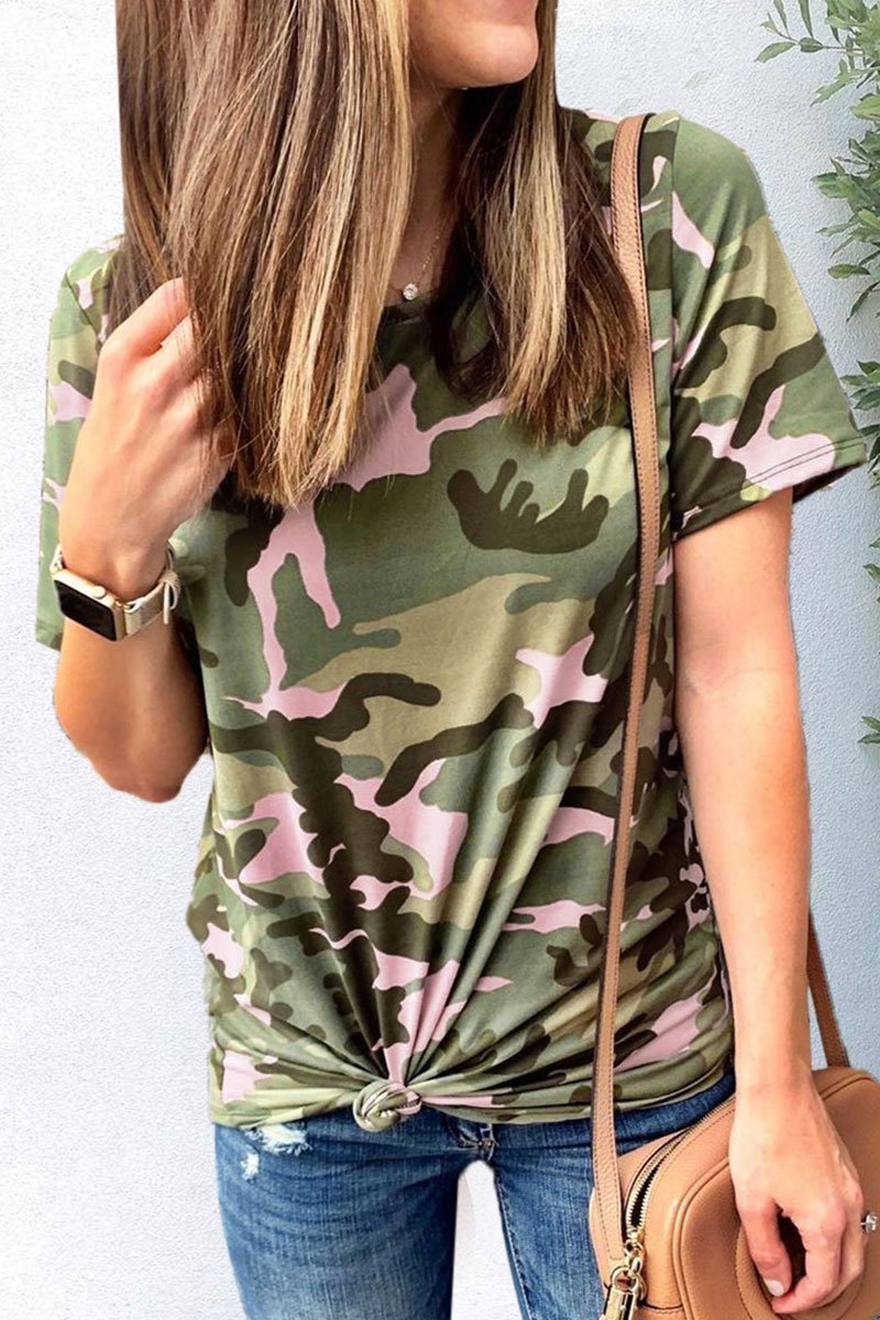 Omyke O Neck Camouflage Printed T-shirt