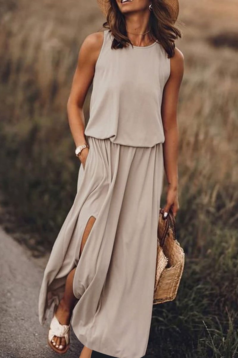 Florcoo Bohemian Sleeveless Side Slit Maxi Dress