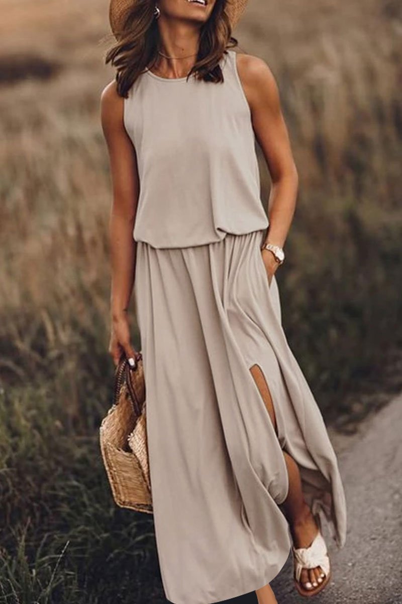 Florcoo Bohemian Sleeveless Side Slit Maxi Dress