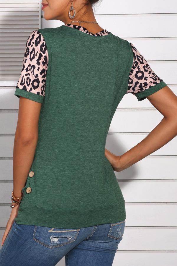 Omyke Leopard Patchwork Green T-shirt