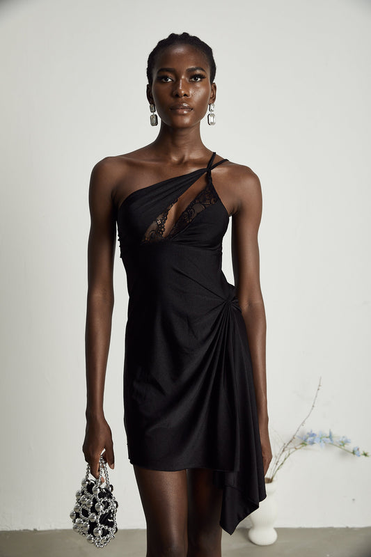 Juana lace-detail asymmetrical mini dress