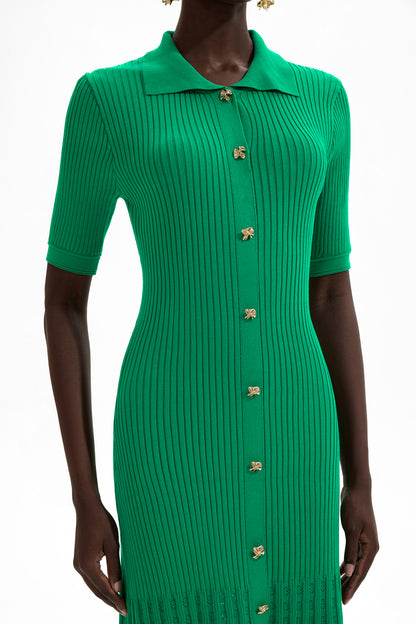 Jersey Flapped Metal Button Midi Dress