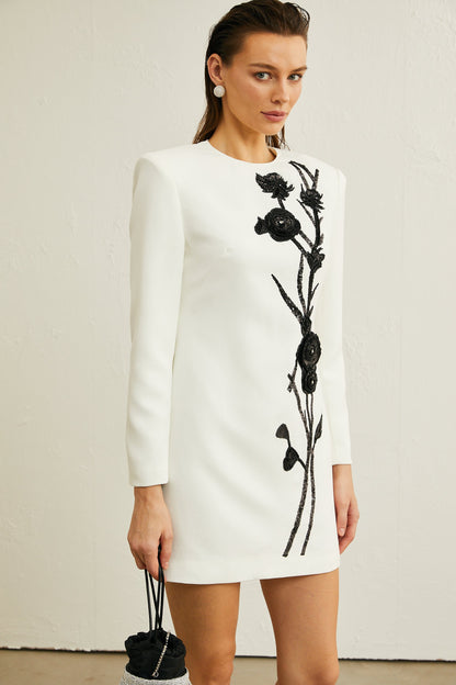 Vanessa white faux-flower embellished mini dress