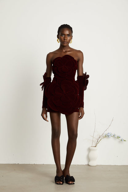 Azura Red Floral Appliqué Mini Dress