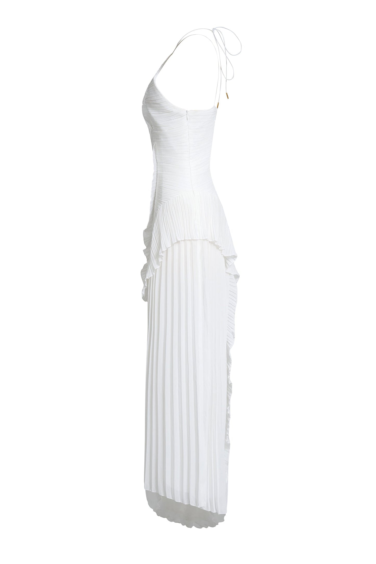 Pleated Frill Halter Neck Midi Dress