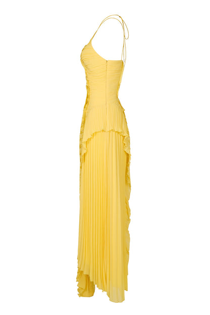 Pleated Frill Halter Neck Midi Dress