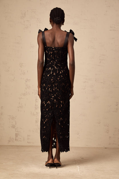 Eloise black floral embroidered maxi dress