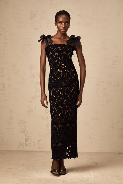 Eloise black floral embroidered maxi dress