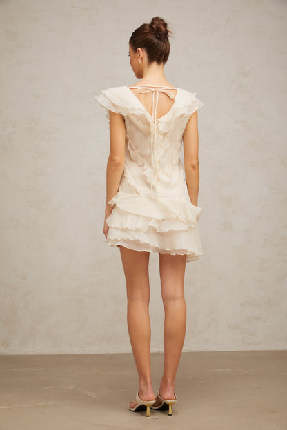 Hélène faux-flower layered ruffled mini dress