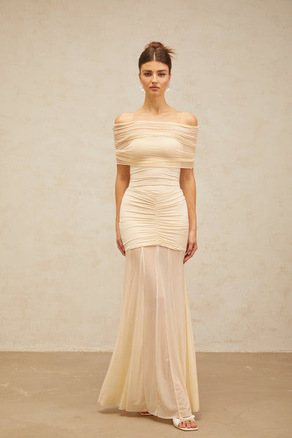 Ninon tulle-panel smocked maxi dress