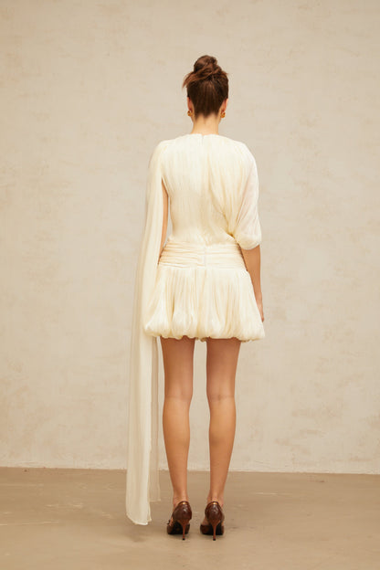 Cyrielle Pleated Mini Dress with Ribbon Design Accent
